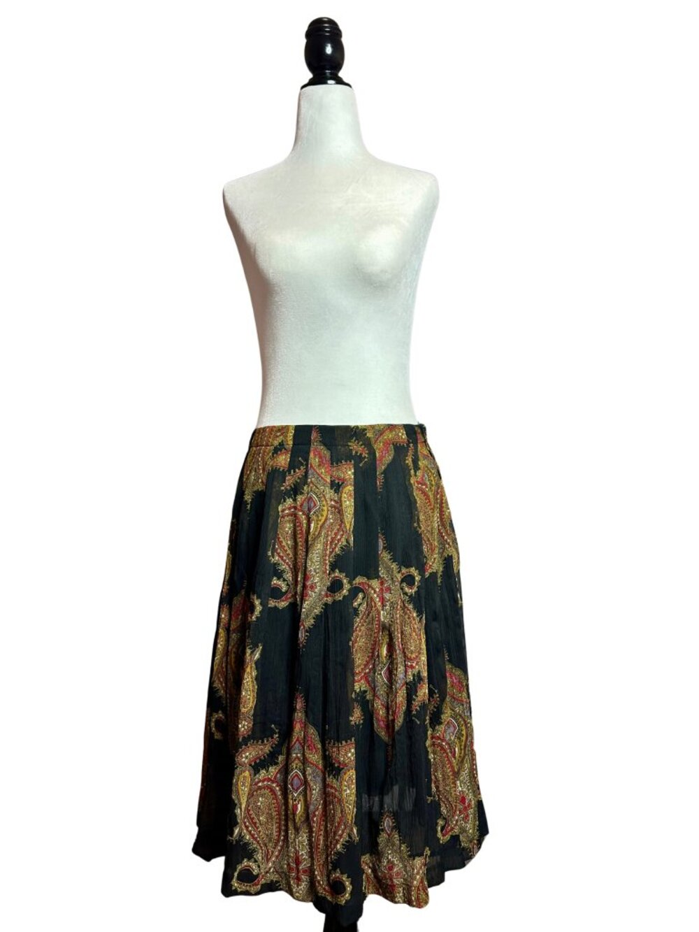 🖤 Vintage August Silk Paisley Silk Blend Midi Skirt Boho 90s Y2K Dark Academia